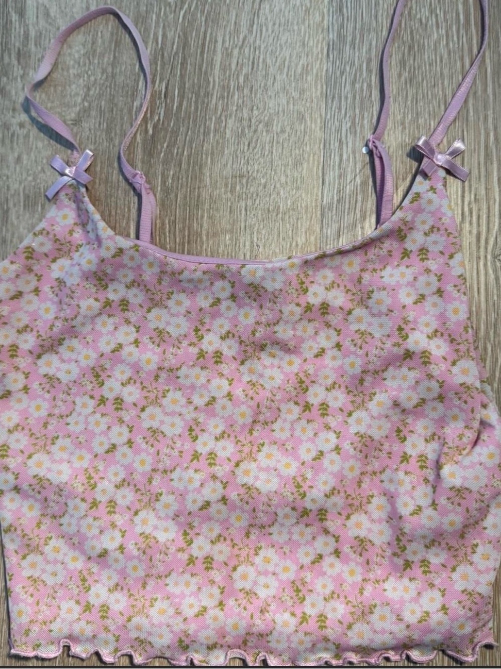 Pink Floral Lace-Trim Cami Tank Top